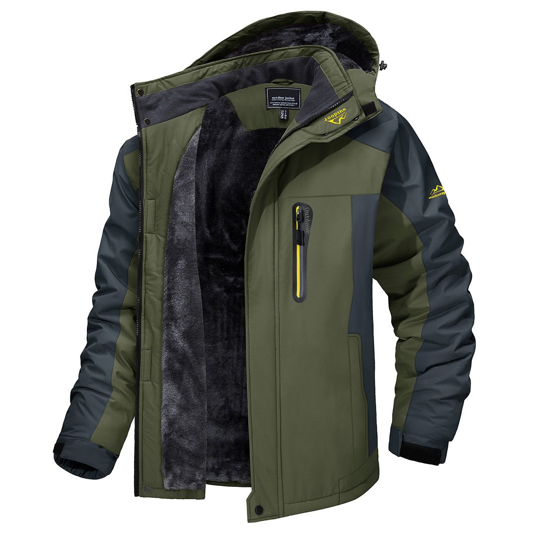 Men's Fleece Lined Hooded Winter Jacket with Zip Pockets