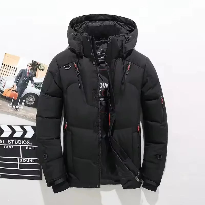 Men's Hooded Padded Winter Parka with Zip Pockets