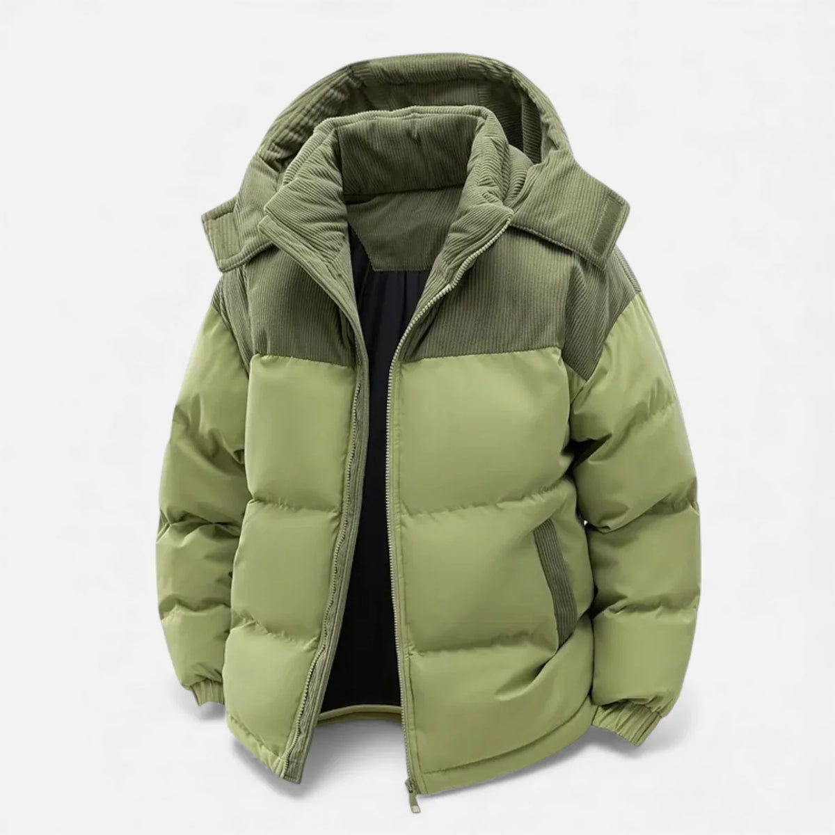 Men's Hooded Winter Puffer Jacket with Contrast Yoke