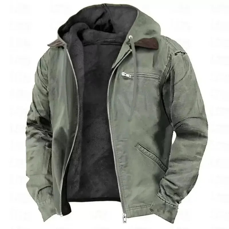 Men's Hooded Fleece Lined Winter Workwear Jacket with Zip Front