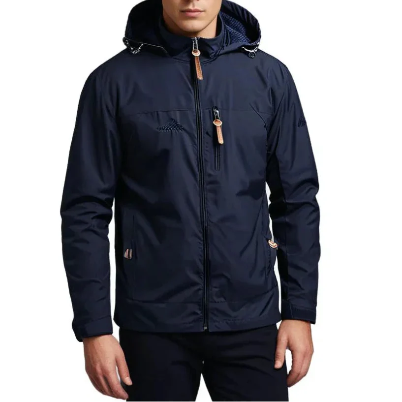 Men's Hooded Windbreaker Jacket with Zip Pockets