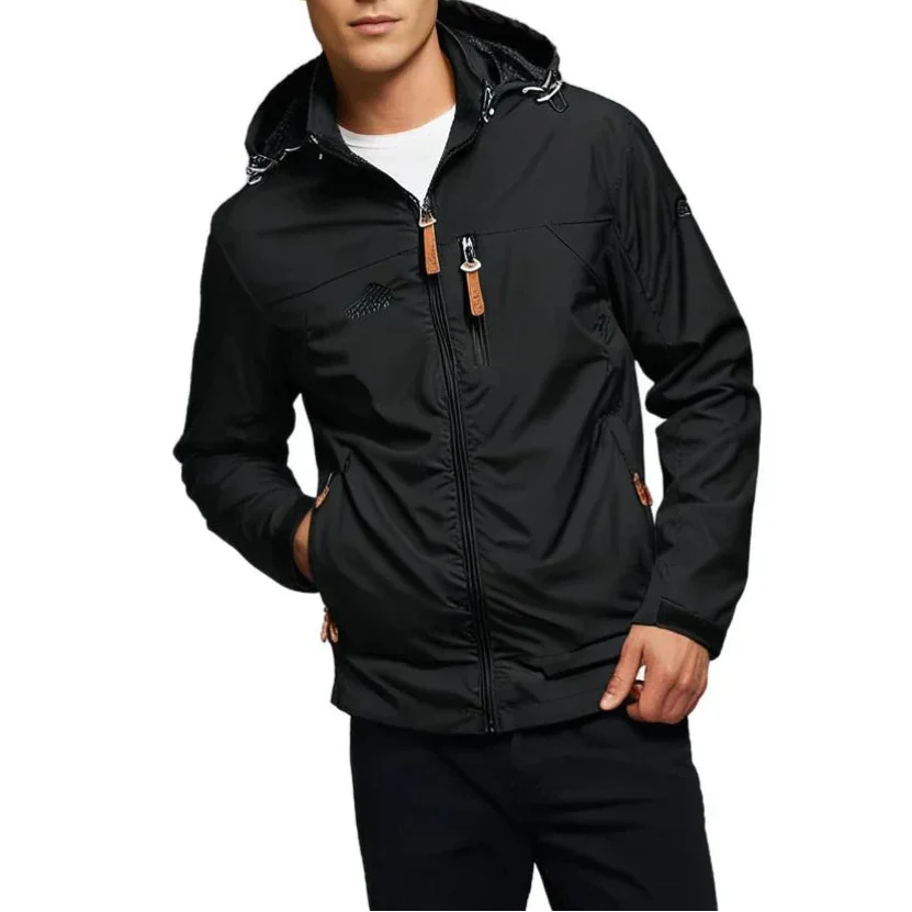 Men's Hooded Windbreaker Jacket with Zip Pockets