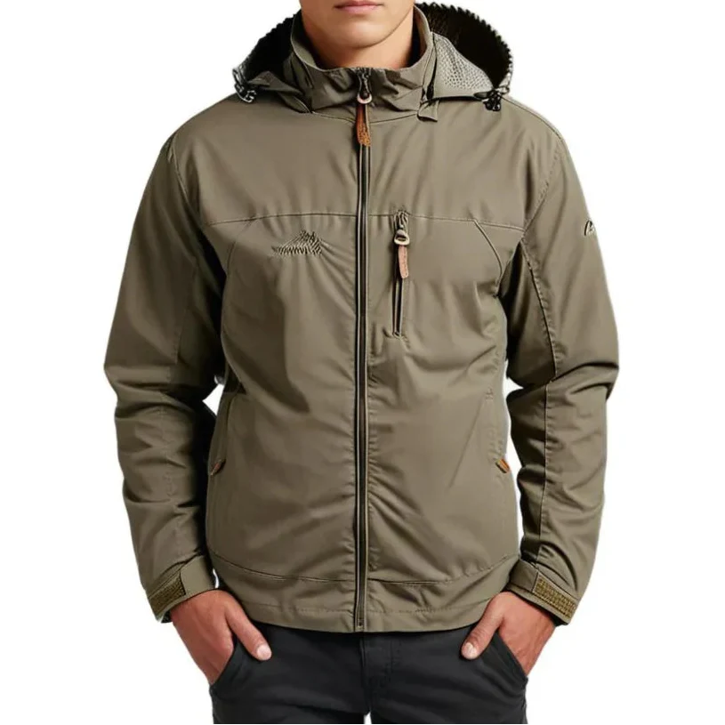 Men's Hooded Windbreaker Jacket with Zip Pockets