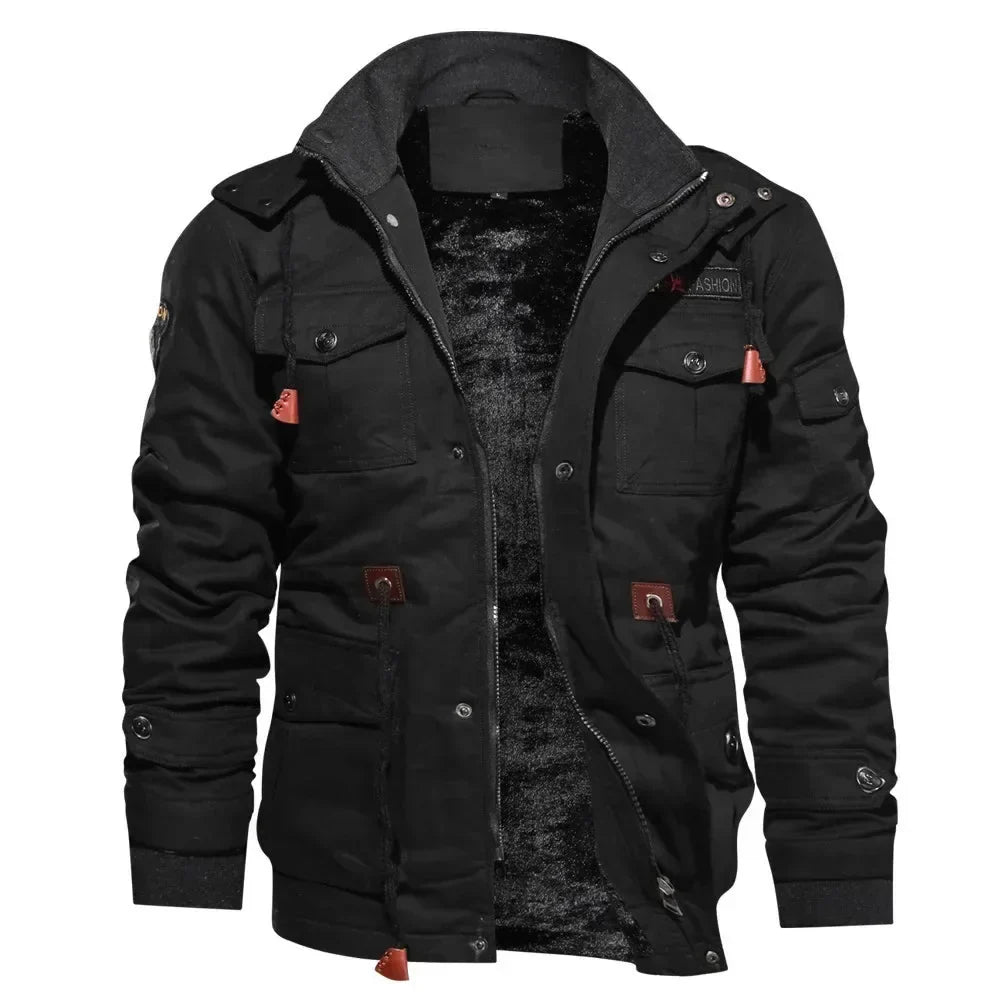 Men's Insulated Fleece Lined Cargo Utility Winter Jacket