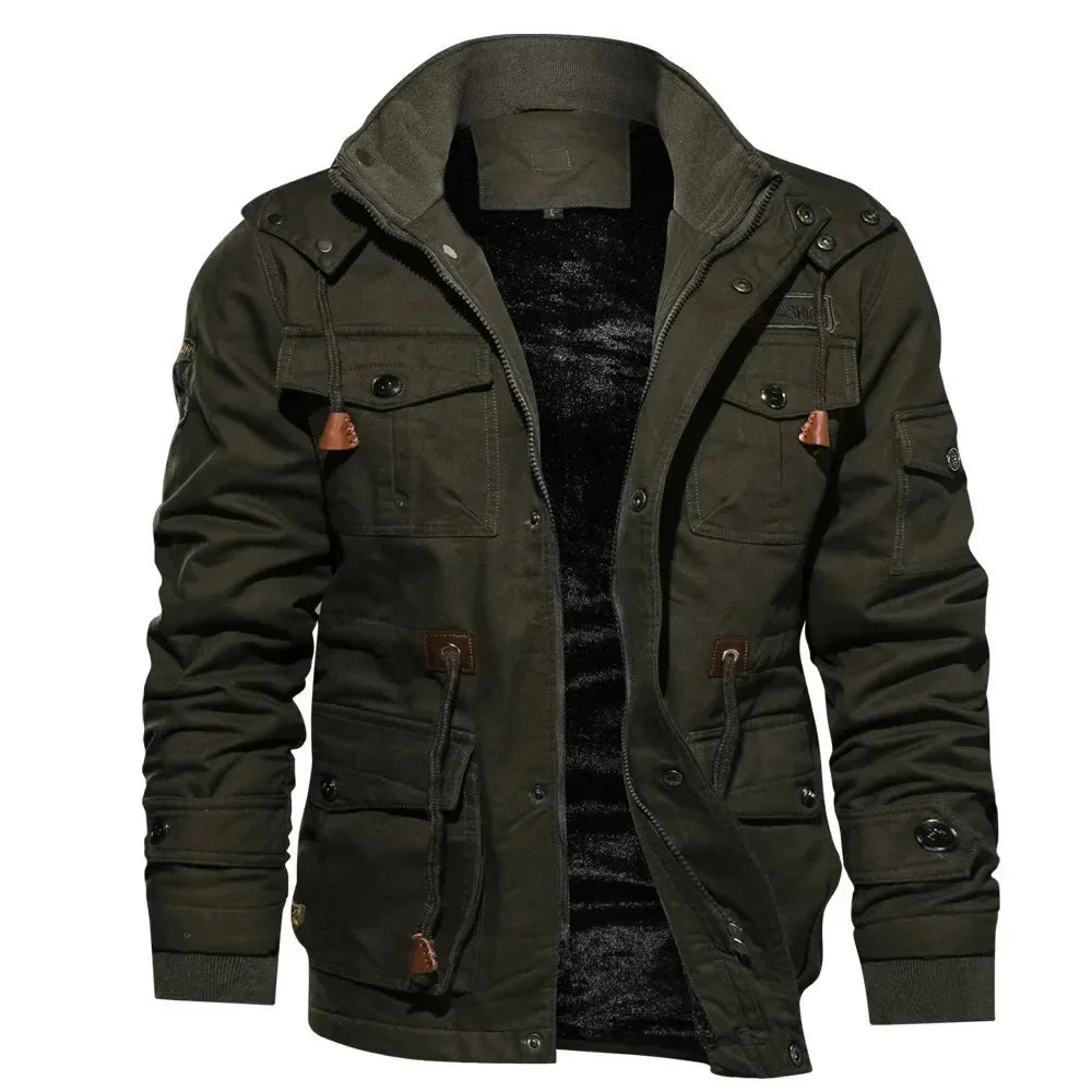 Men's Insulated Fleece Lined Cargo Utility Winter Jacket
