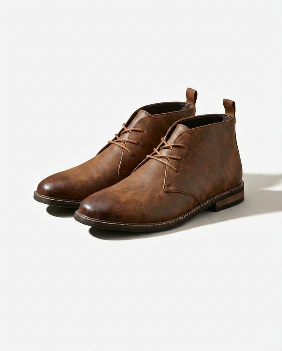Men's Leather Chukka Boots with Rubber Sole