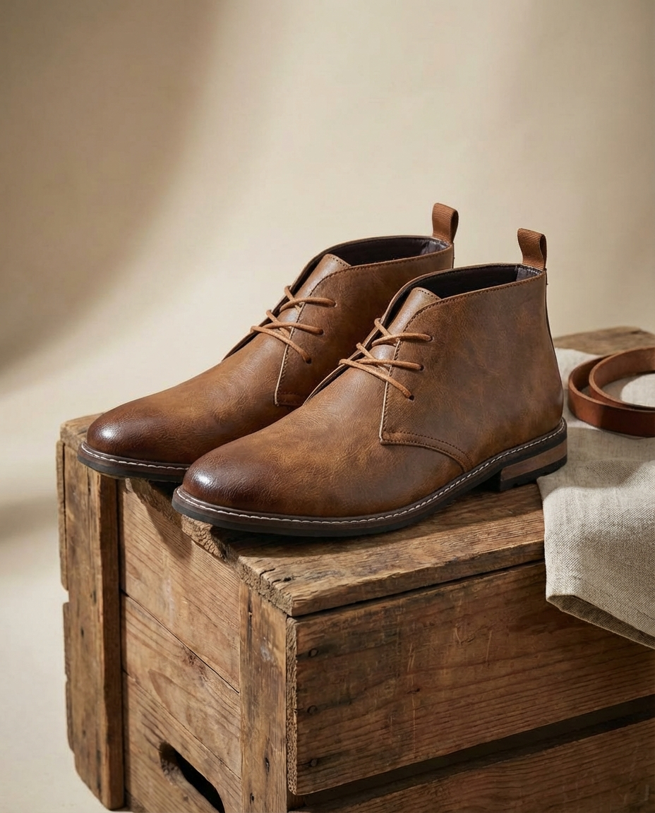 Men's Leather Chukka Boots with Rubber Sole