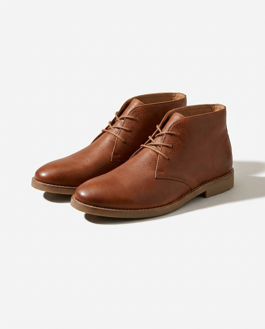 Men's Leather Chukka Boots with Rubber Sole