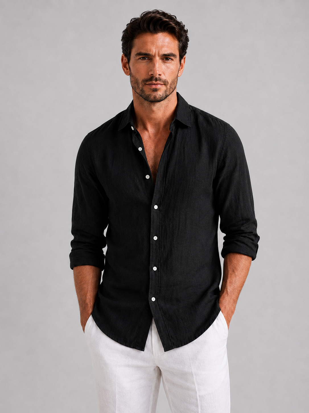 Men's Linen-Look Relaxed Fit Holiday Shirt