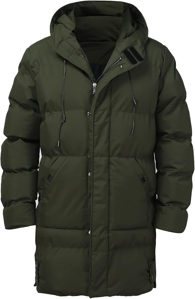 Men's Long Hooded Puffer Coat for Winter