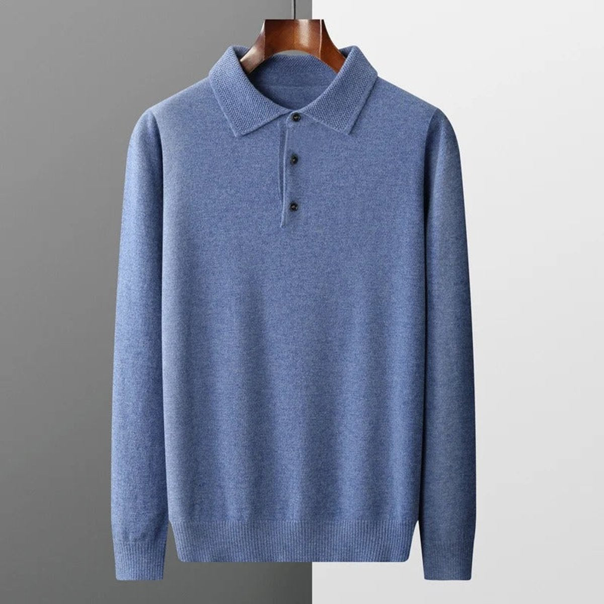 Men's Long Sleeve Fine Knit Polo Collar Jumper