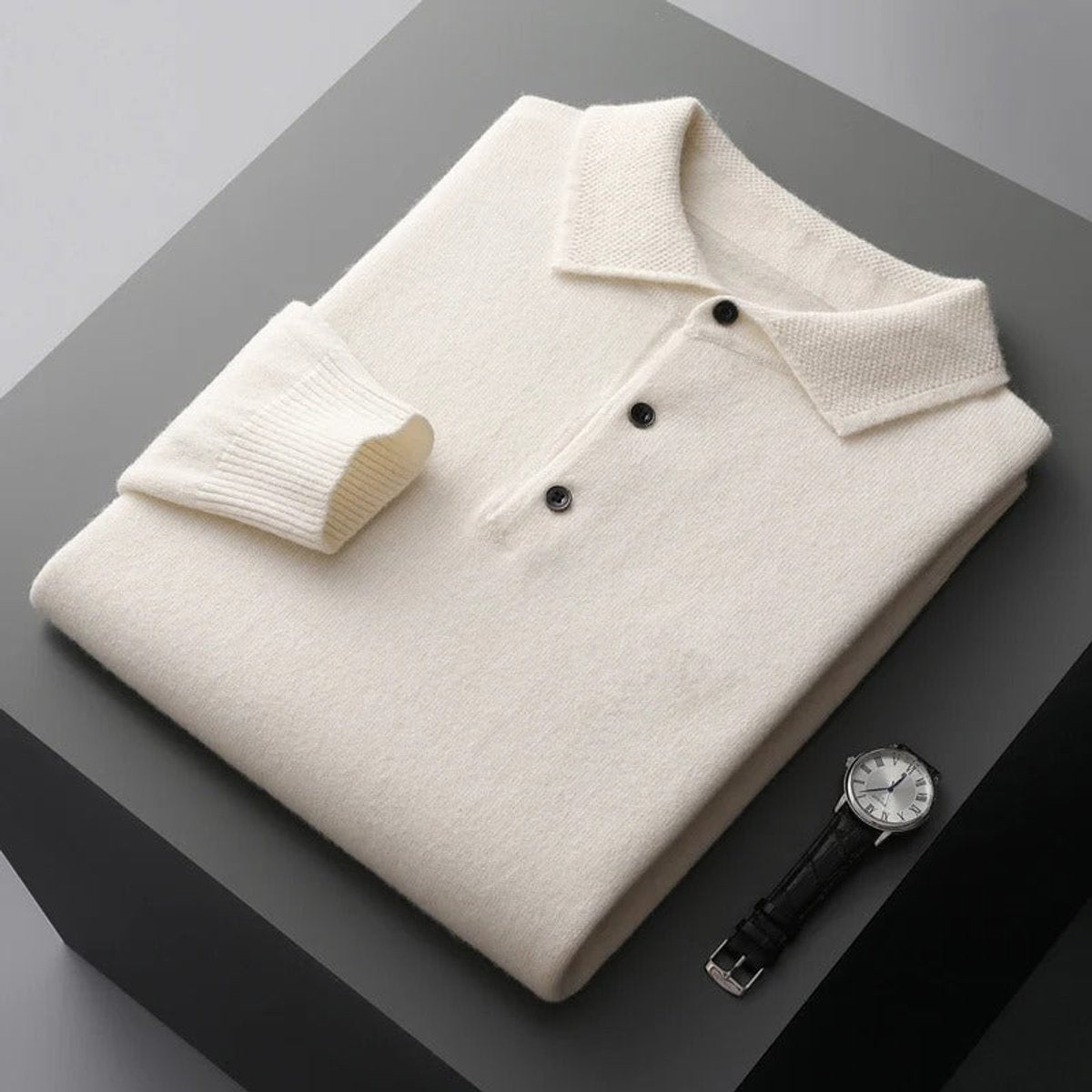 Men's Long Sleeve Fine Knit Polo Collar Jumper