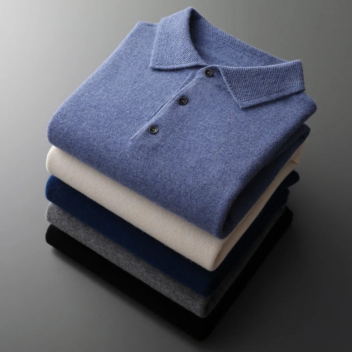 Men's Long Sleeve Fine Knit Polo Collar Jumper