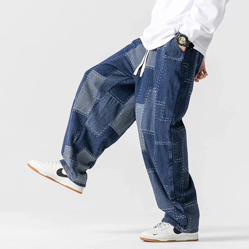 Men's Loose Fit Patchwork Denim Jeans