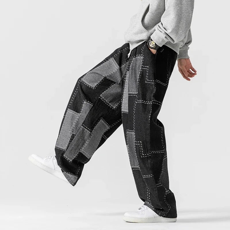 Men's Loose Fit Patchwork Denim Jeans