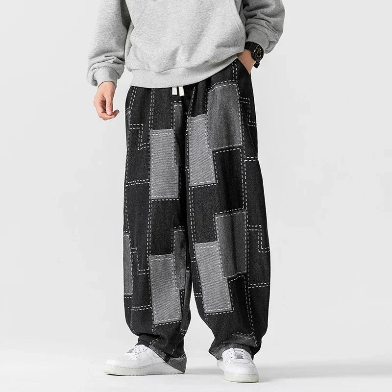 Men's Loose Fit Patchwork Denim Jeans
