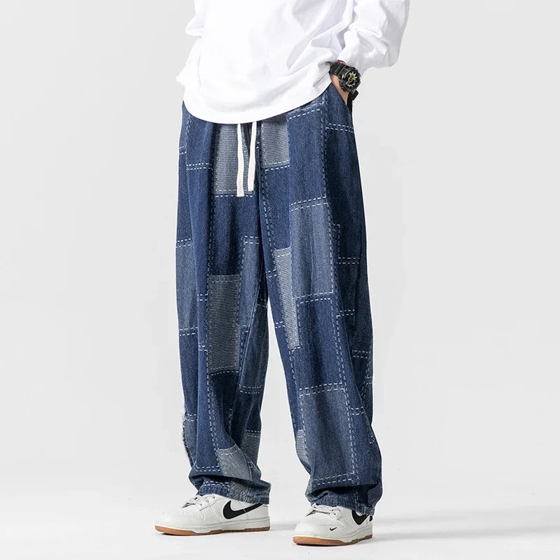 Men's Loose Fit Patchwork Denim Jeans