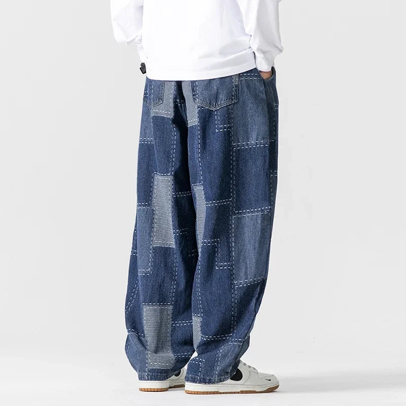 Men's Loose Fit Patchwork Denim Jeans