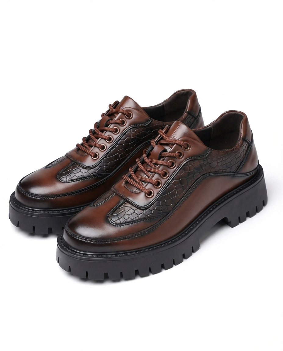 Men's Lugged Sole Faux Leather Lace-Up Derby Shoes