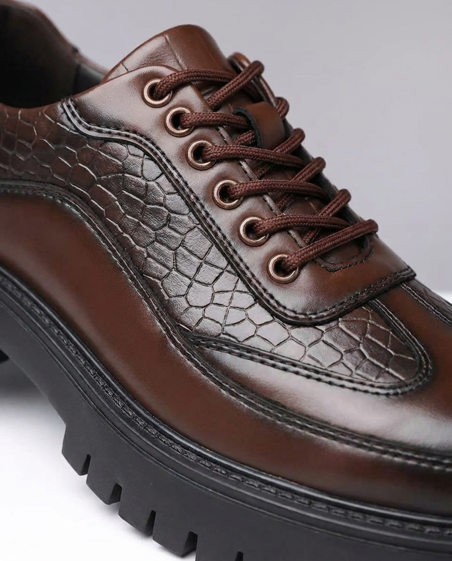 Men's Lugged Sole Faux Leather Lace-Up Derby Shoes