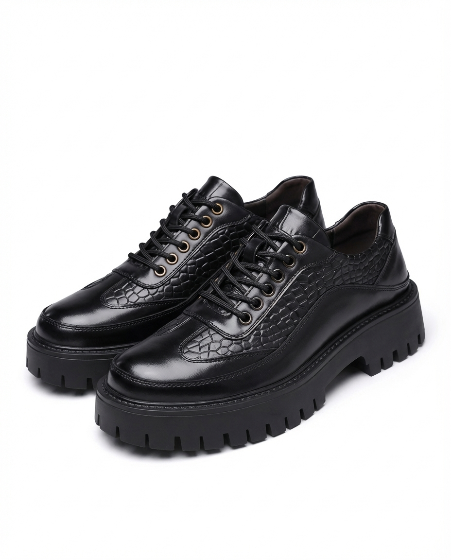 Men's Lugged Sole Faux Leather Lace-Up Derby Shoes