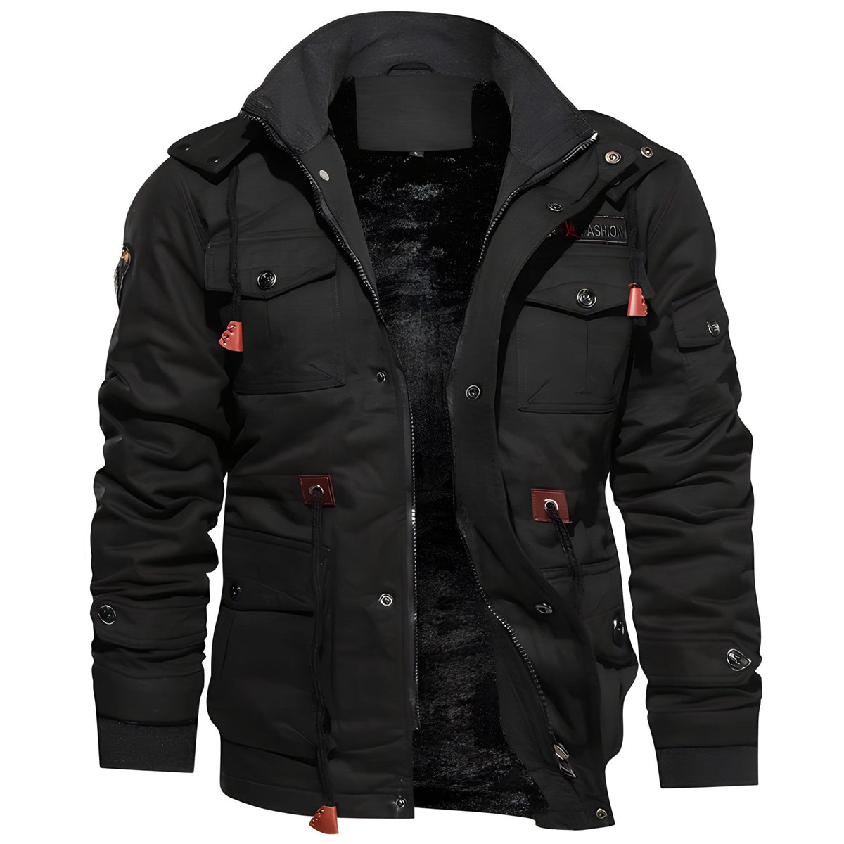 Men's Fleece Lined Multi-Pocket Utility Jacket with Hood