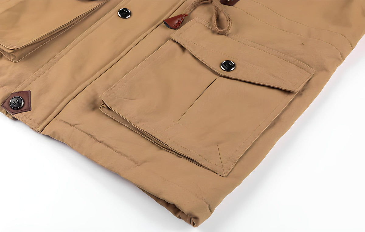Men's Fleece Lined Multi-Pocket Utility Jacket with Hood