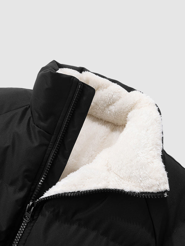 Men's Lined Winter Puffer Jacket with High Collar