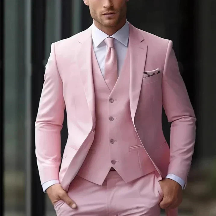 Men's Peak Lapel Slim Fit Three-Piece Suit