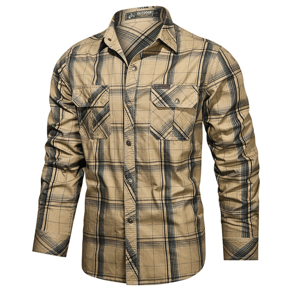 Men's Plaid Flannel Shirt with Flap Pockets