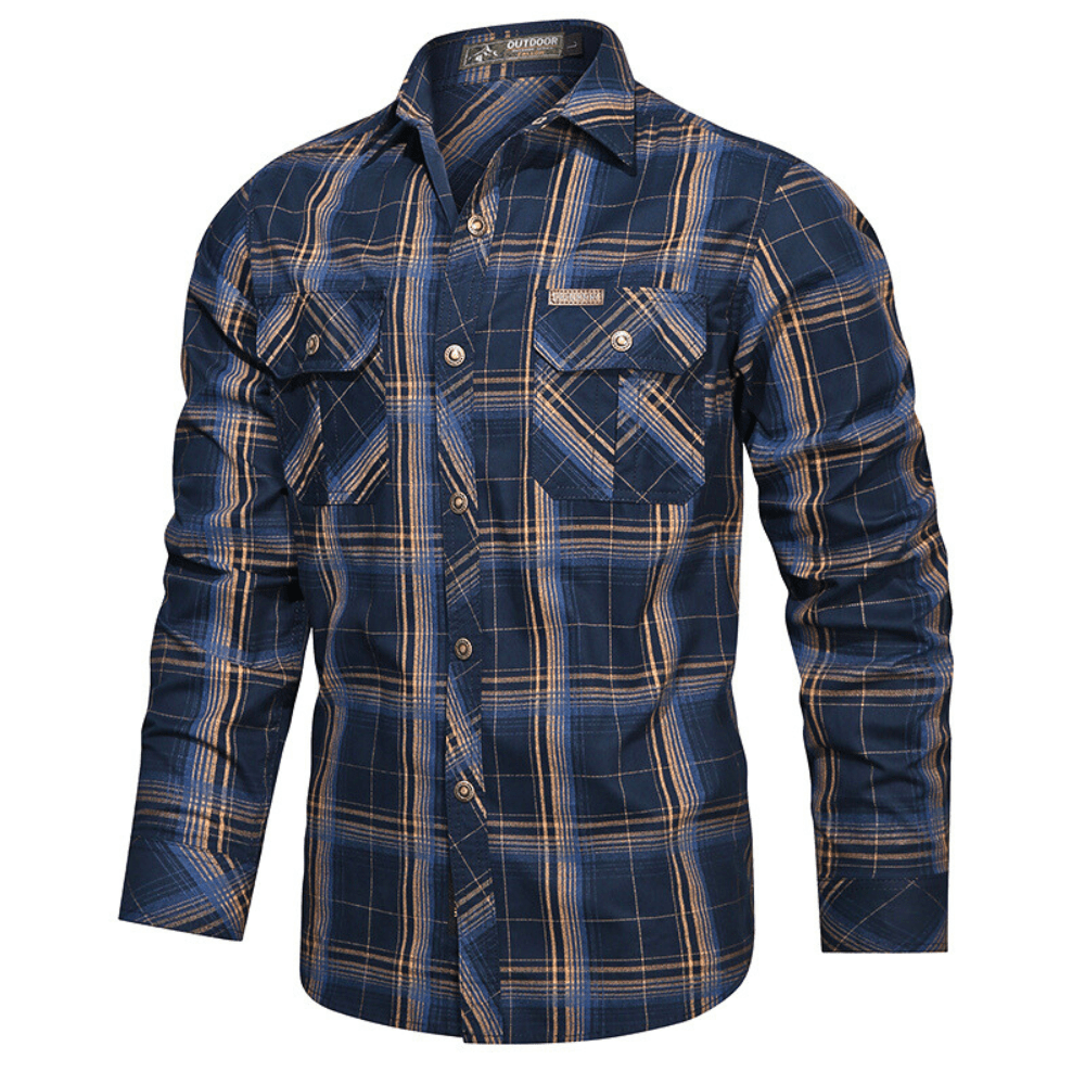 Men's Plaid Flannel Shirt with Flap Pockets