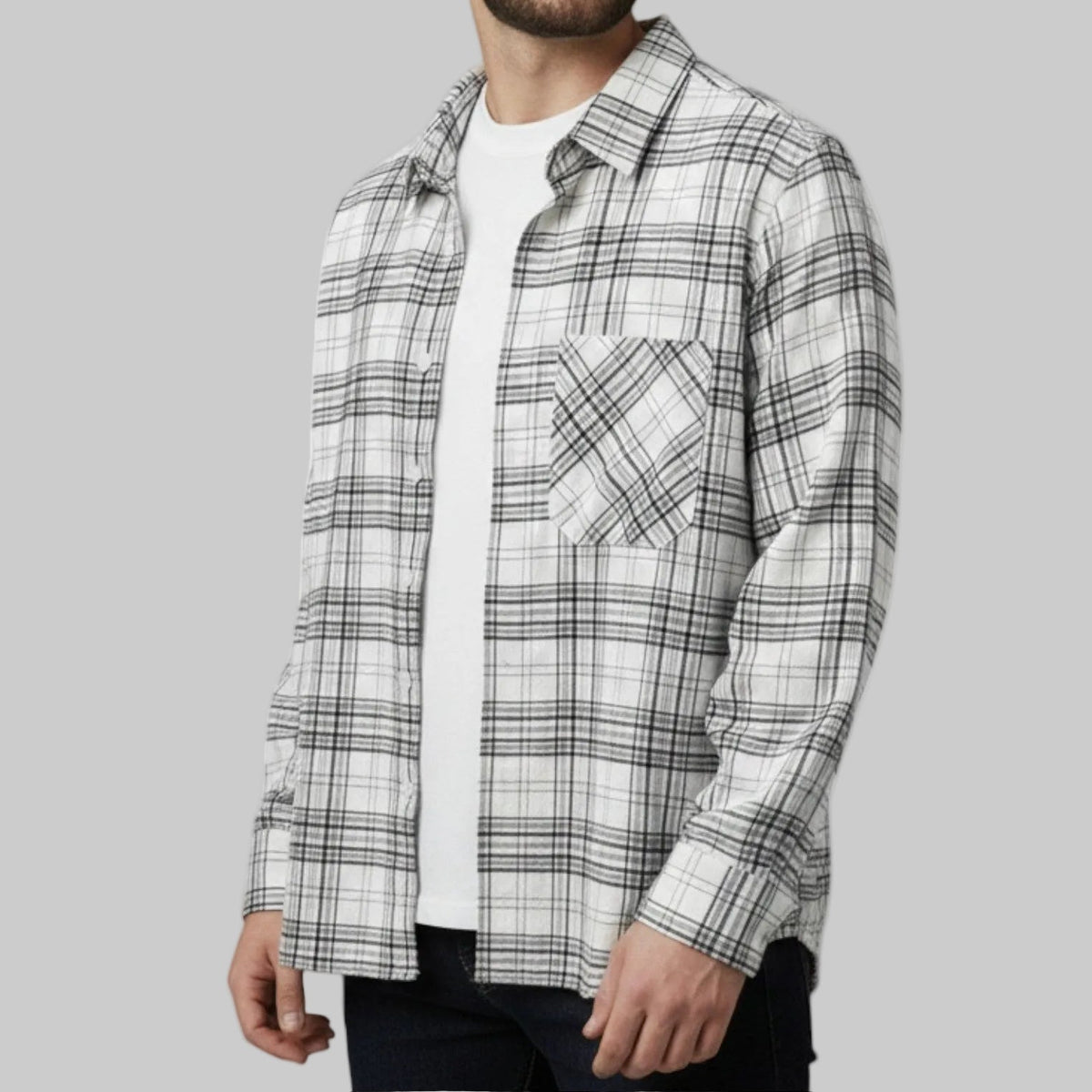 Men's Grey Check Long Sleeve Shirt