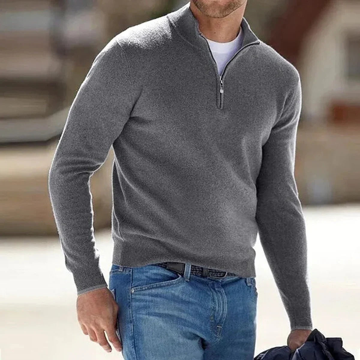 Men's Fine Knit Quarter-Zip Mock Neck Jumper