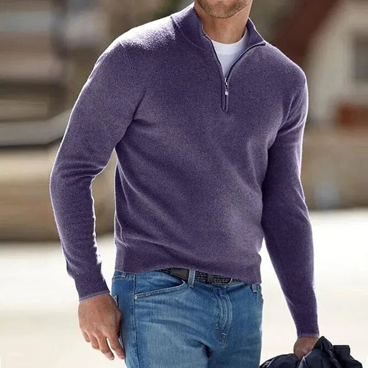 Men's Fine Knit Quarter-Zip Mock Neck Jumper