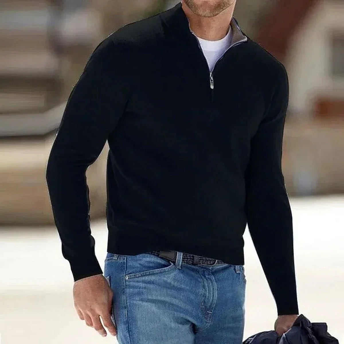 Men's Fine Knit Quarter-Zip Mock Neck Jumper