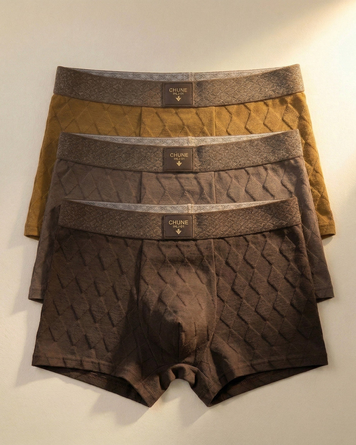 Men's Textured Boxer Briefs 3 Pack in Brown Tones