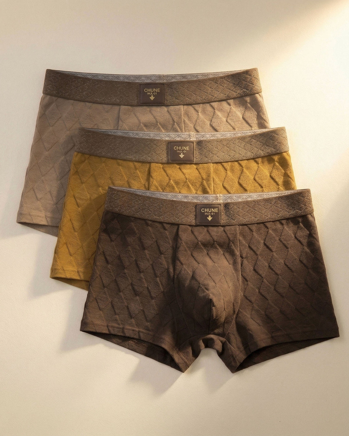 Men's Textured Boxer Briefs 3 Pack in Brown Tones