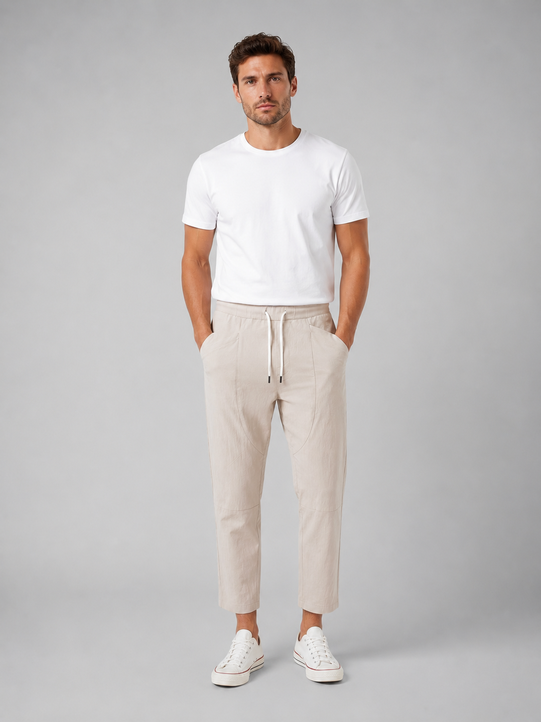 Men's Relaxed Fit Cropped Trousers with Elasticated Waist