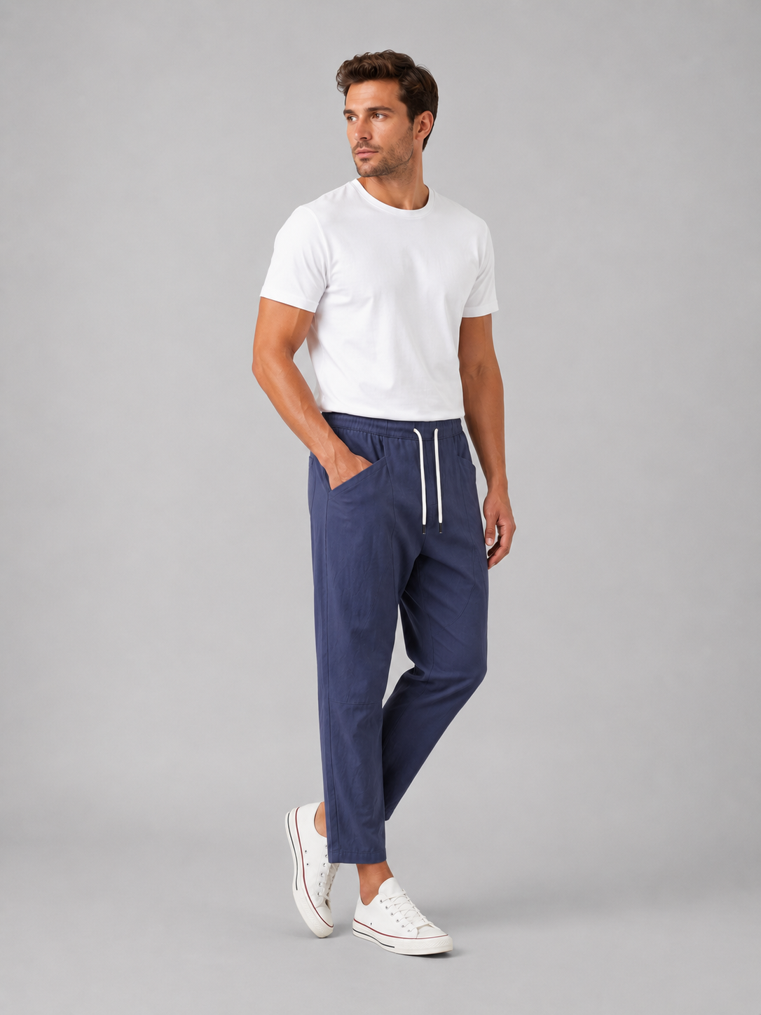 Men's Relaxed Fit Cropped Trousers with Elasticated Waist