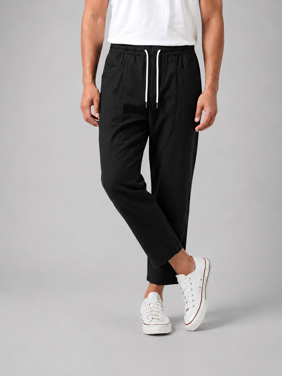Men's Relaxed Fit Cropped Trousers with Elasticated Waist