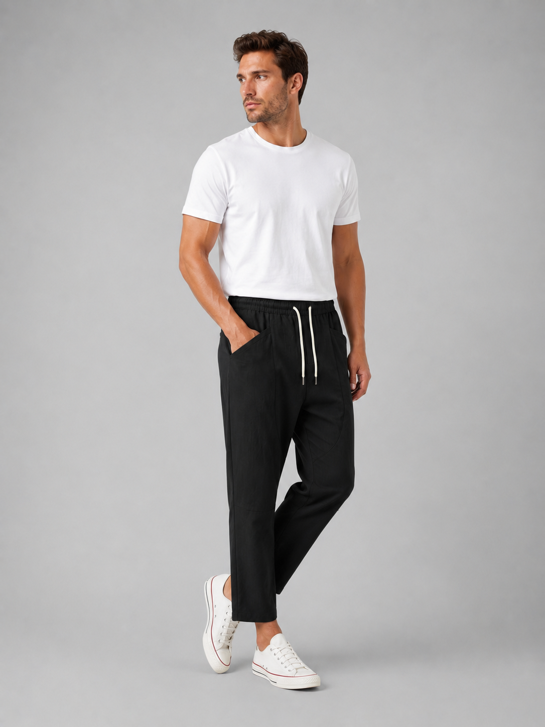 Men's Relaxed Fit Cropped Trousers with Elasticated Waist