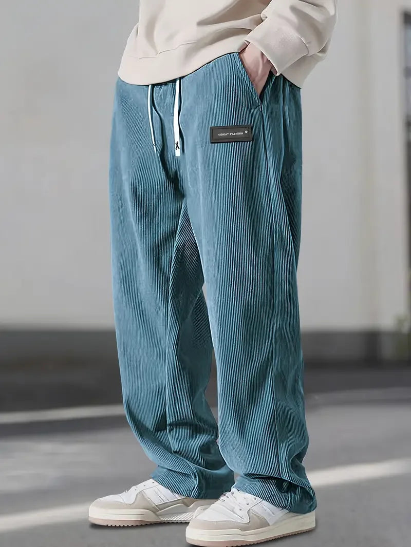 Men's Relaxed Fit Wide-Leg Drawstring Corduroy Trousers