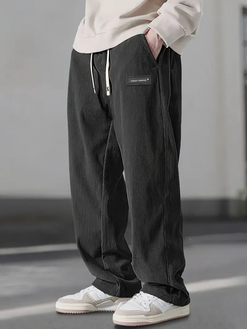 Men's Relaxed Fit Wide-Leg Drawstring Corduroy Trousers