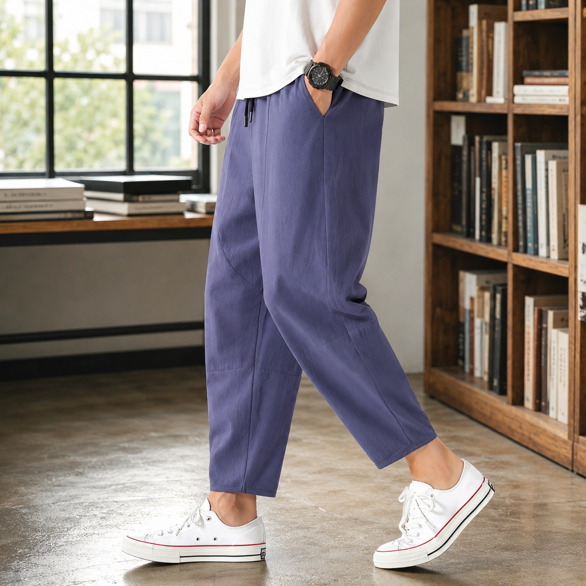 Men's Tapered Cropped Drawstring Trousers