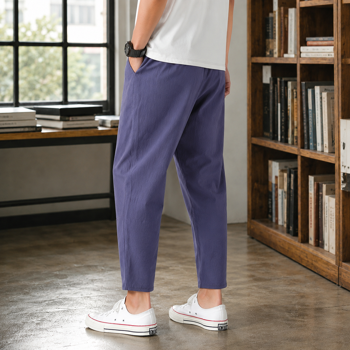 Men's Tapered Cropped Drawstring Trousers