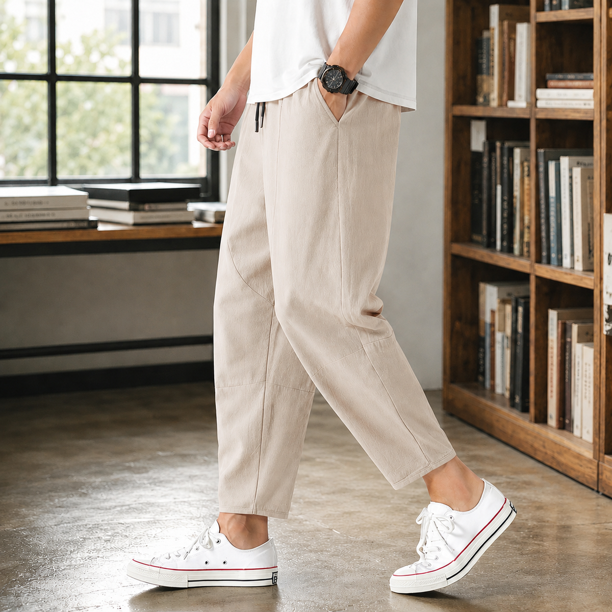 Men's Tapered Cropped Drawstring Trousers