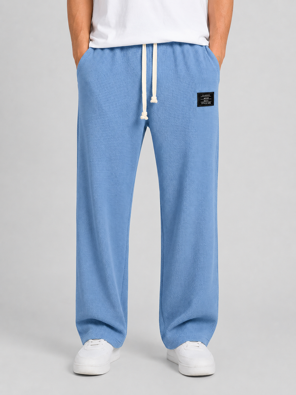 Men's Waffle Knit Straight-Leg Drawstring Trousers