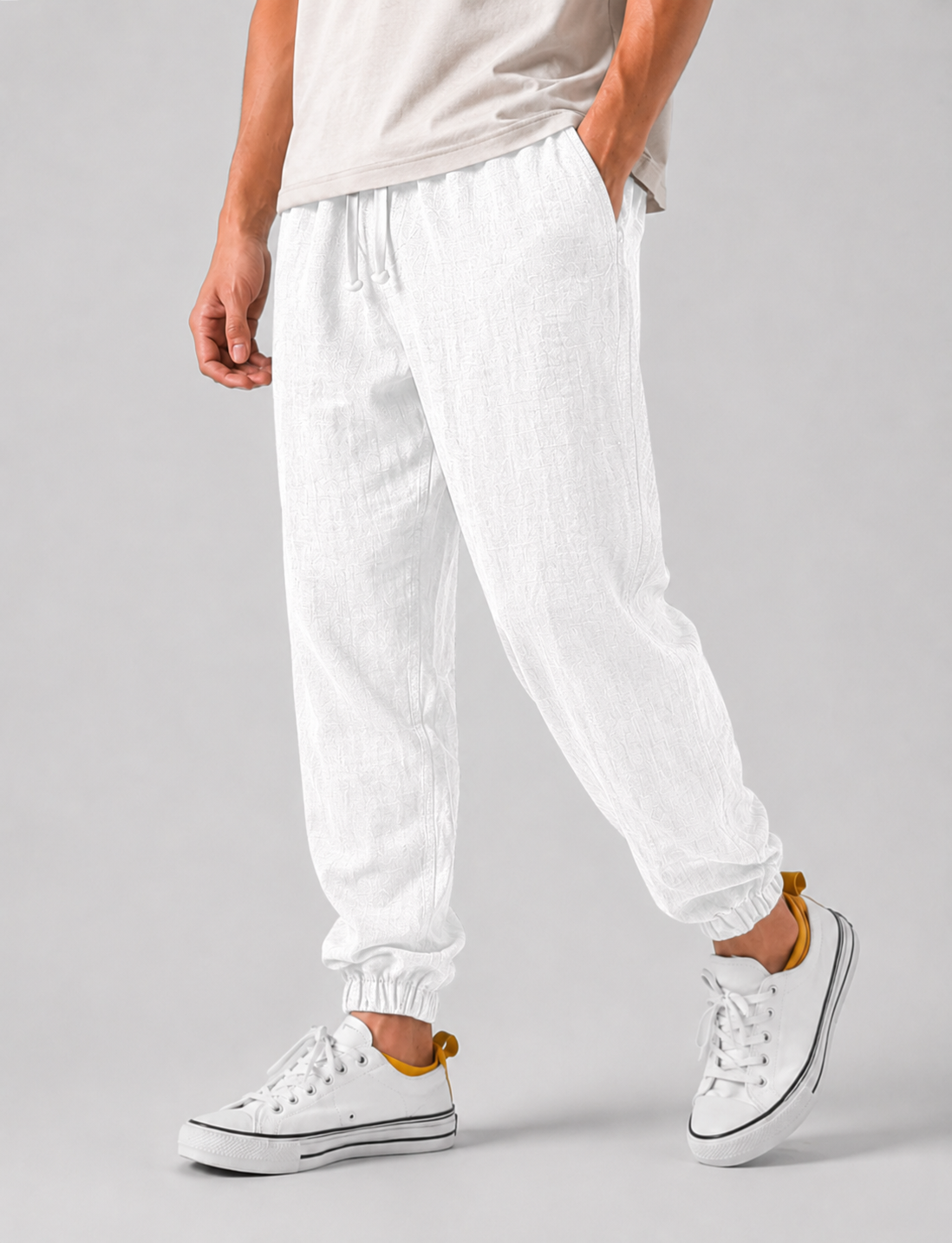 Men's Relaxed Drawstring Joggers with Cuffed Hem