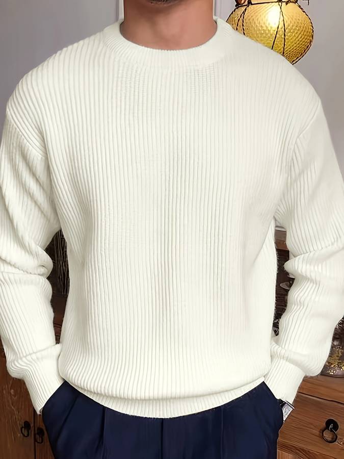 Men's Ribbed Knit Crew Neck Jumper