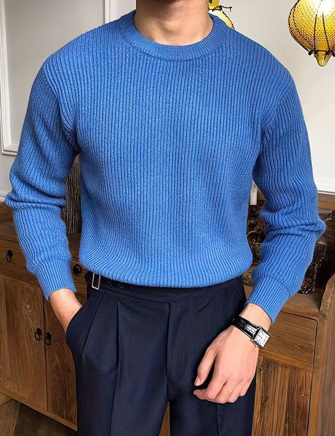 Men's Ribbed Knit Crew Neck Jumper